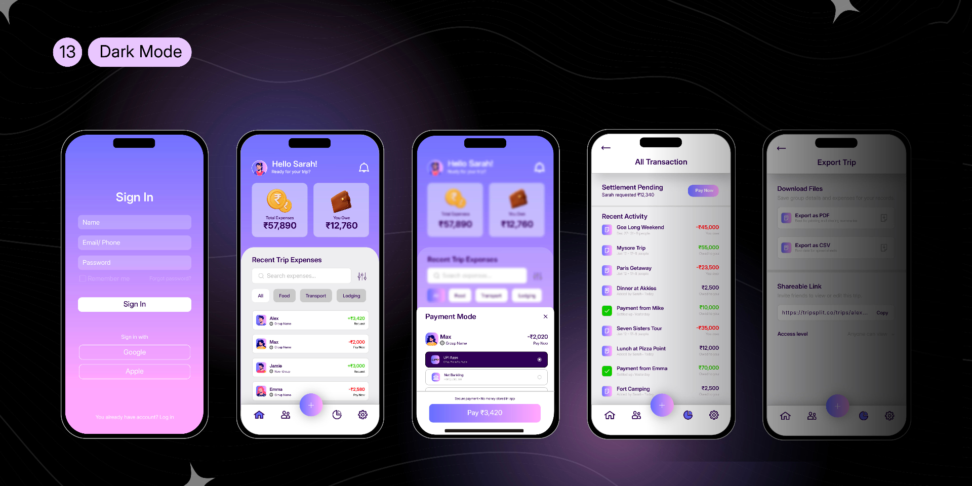 Dark mode screens