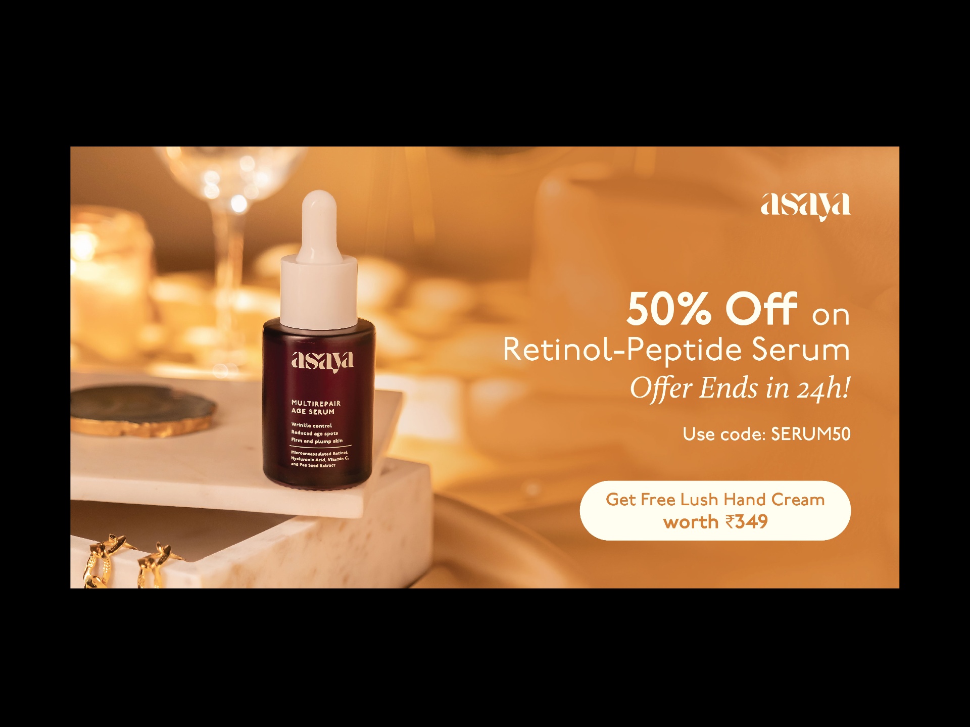 Discount banner — retinol serum 50% off